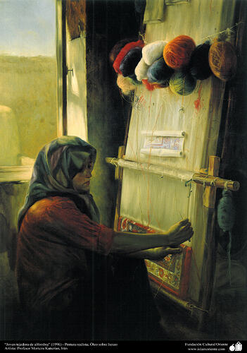 Joven_tejedora_de_alfombra”(1996)-_Pintura_realista;_Óleo_sobre_lienzo-_Artista_Profesor_Morteza_Katuzian,_Irán_3