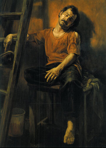 Cansado_de_jornada_laboral”(1997)-_Pintura_realista;_Óleo_sobre_lienzo-_Artista_Profesor_Morteza_Katuzian,_Irán_3